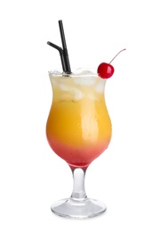 Photo of Glass of cocktail Sex on the Beach, white background