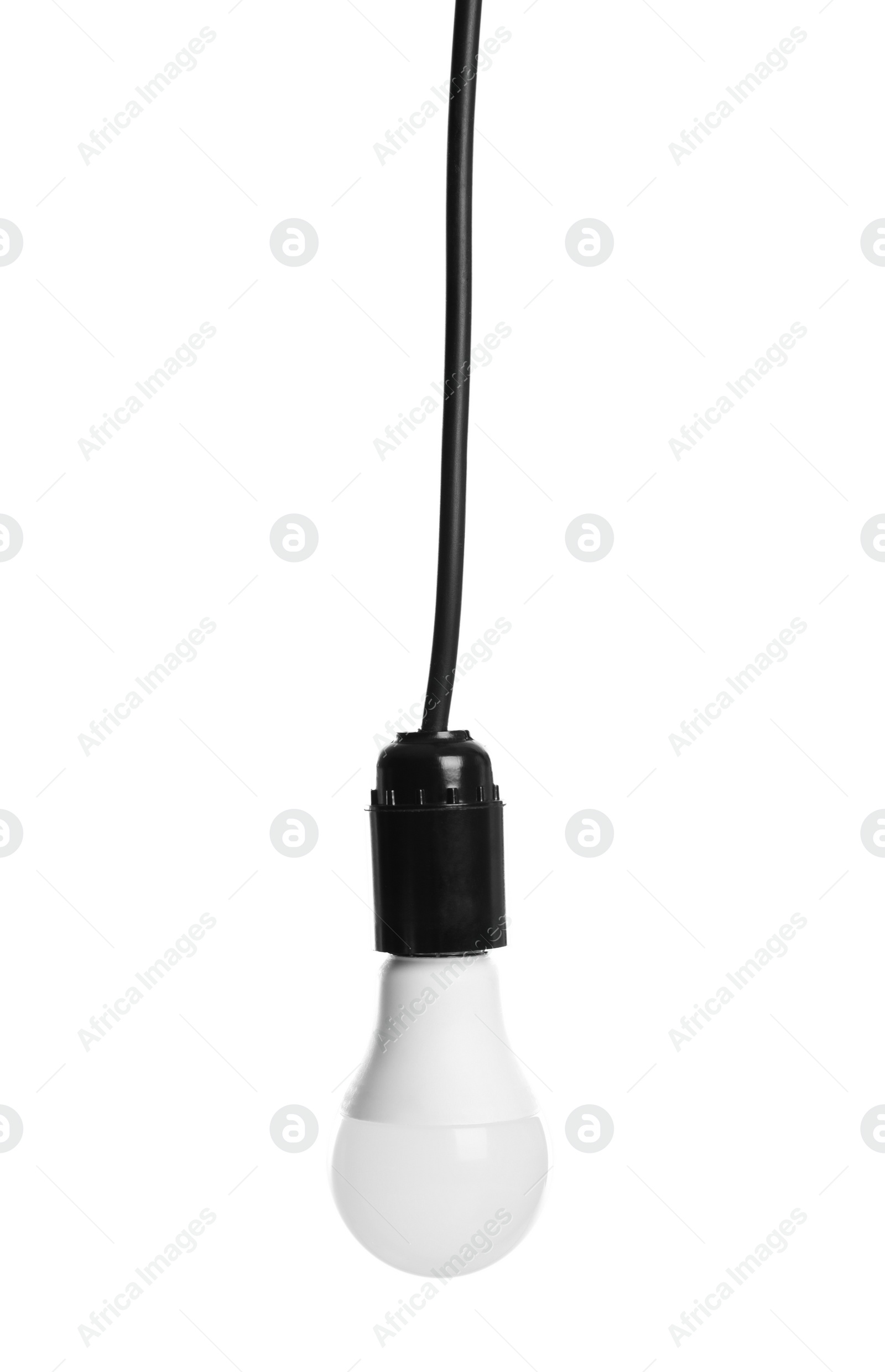 Photo of New light bulb for lamp on white background