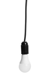 Photo of New light bulb for lamp on white background