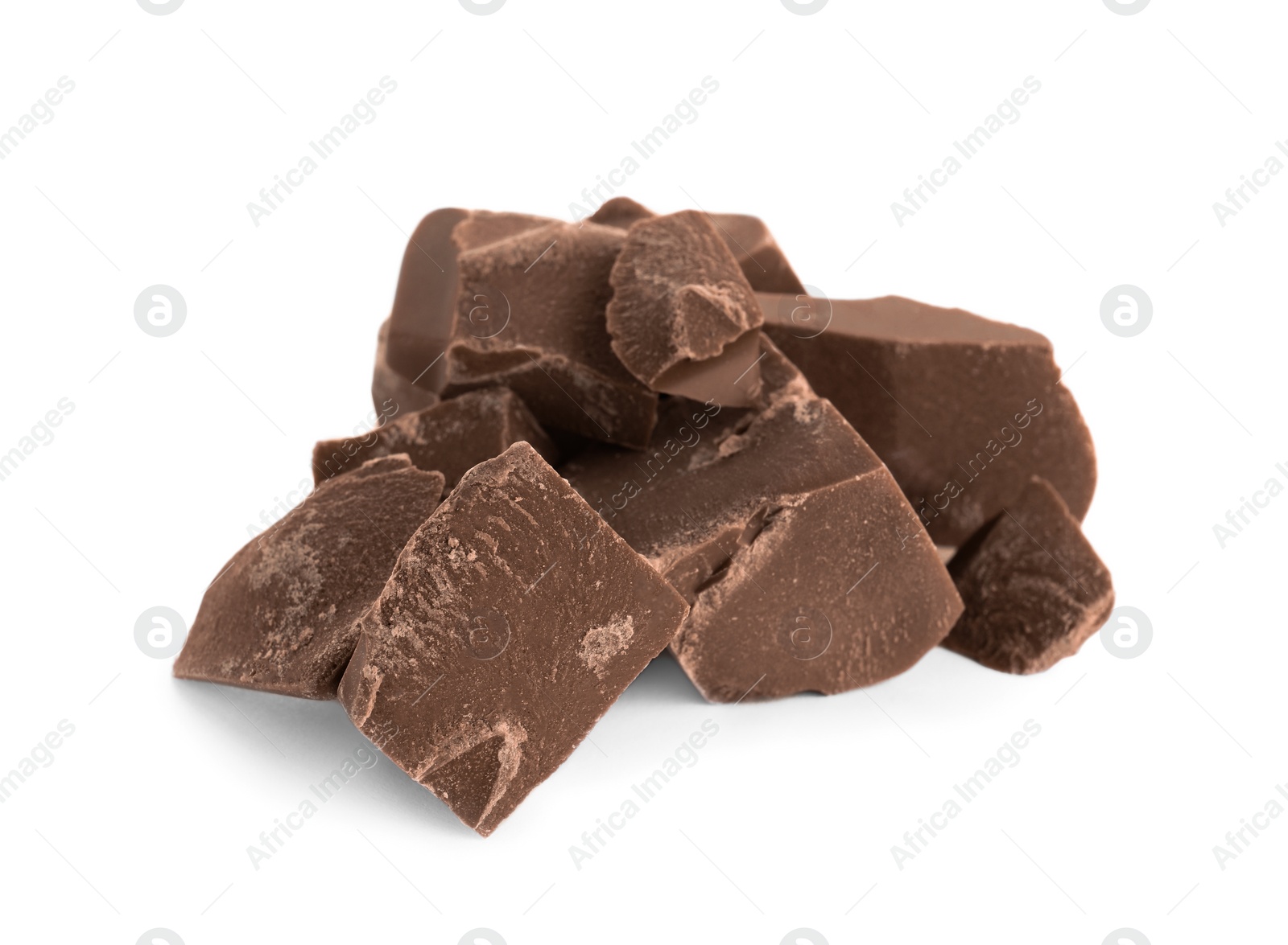 Photo of Pieces of milk chocolate isolated on white