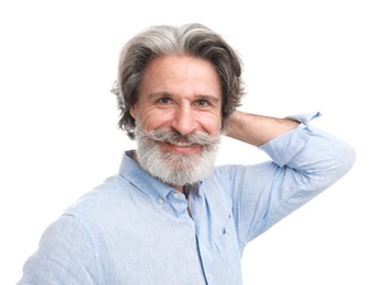 Photo of Portrait of handsome mature man on white background