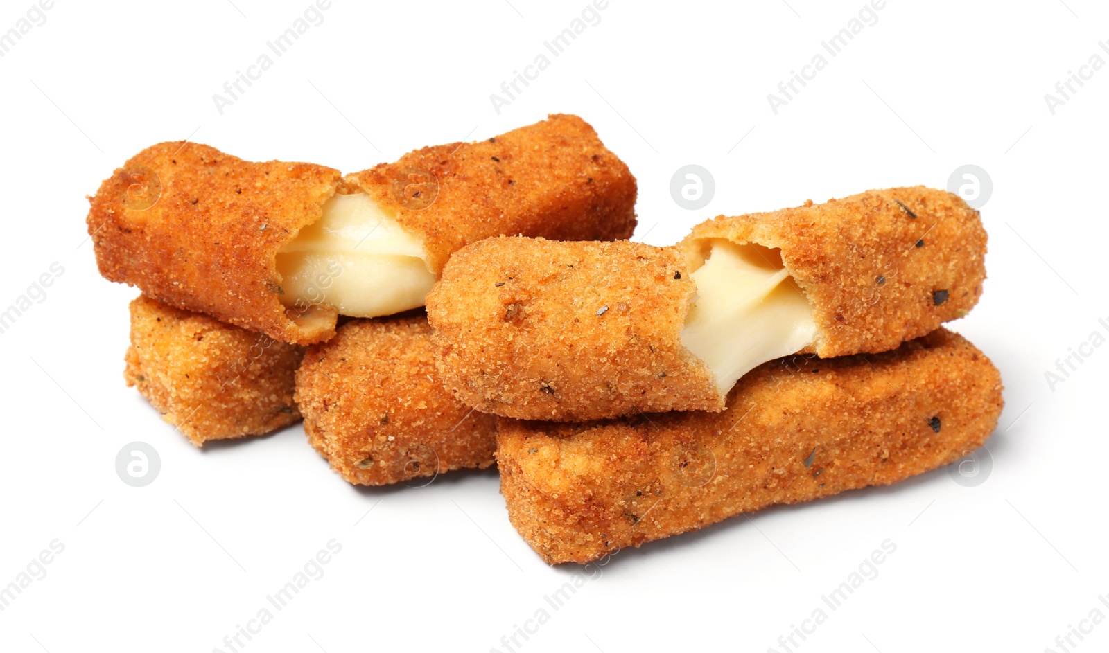 Photo of Pile of tasty cheese sticks isolated on white