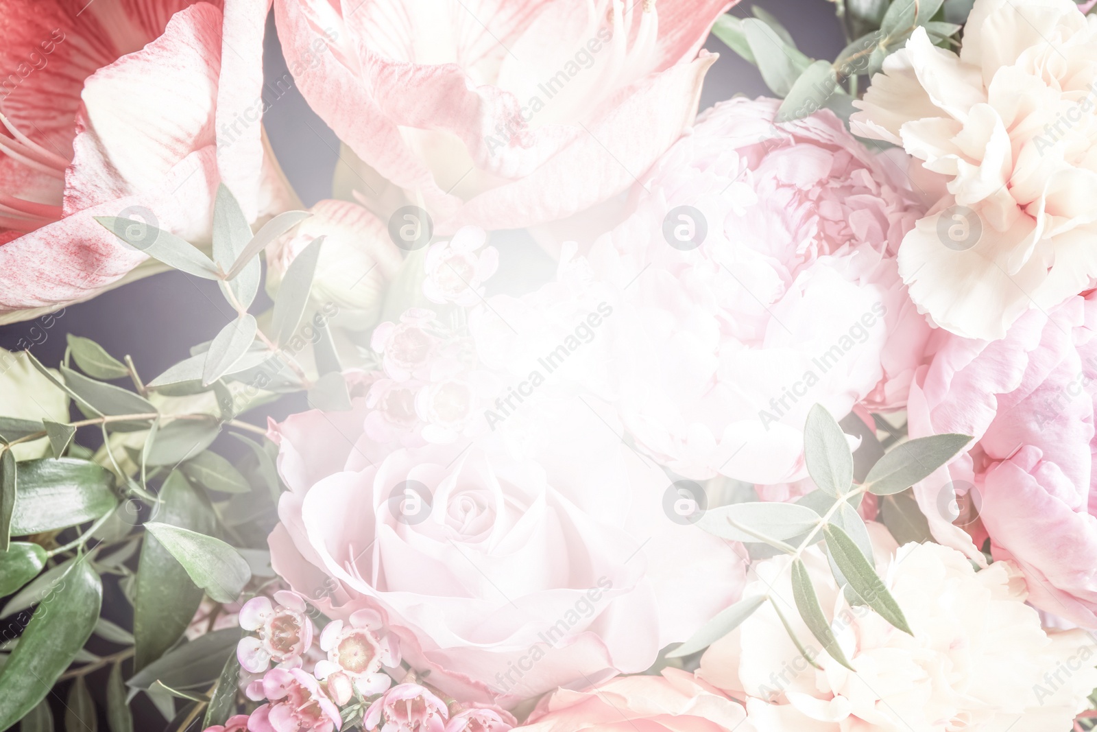 Image of Beautiful delicate bouquet, closeup. Floral decor in vintage style 