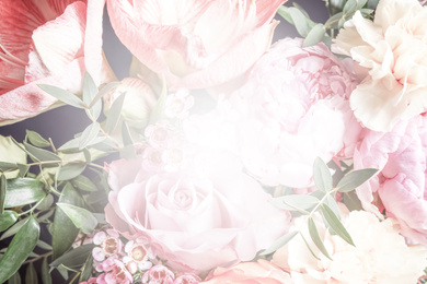 Image of Beautiful delicate bouquet, closeup. Floral decor in vintage style 