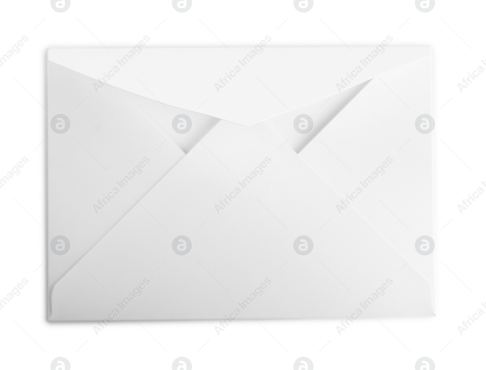 Photo of Open paper letter envelope isolated on white, top view