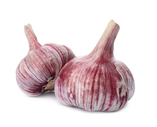 Photo of Heads of fresh garlic isolated on white