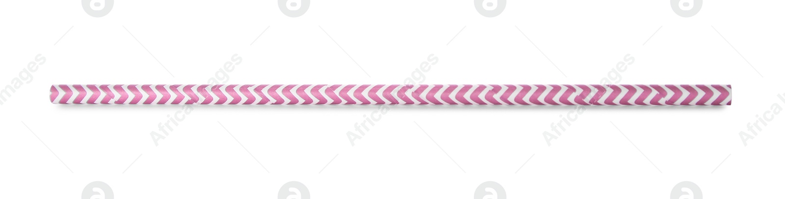 Photo of One striped paper straw for drinking isolated on white