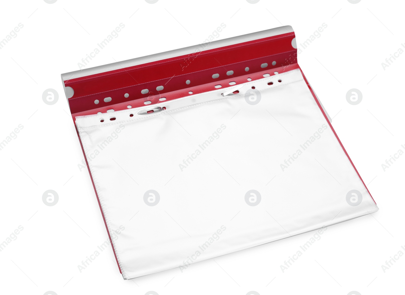 Photo of File folder with punched pockets on light grey background