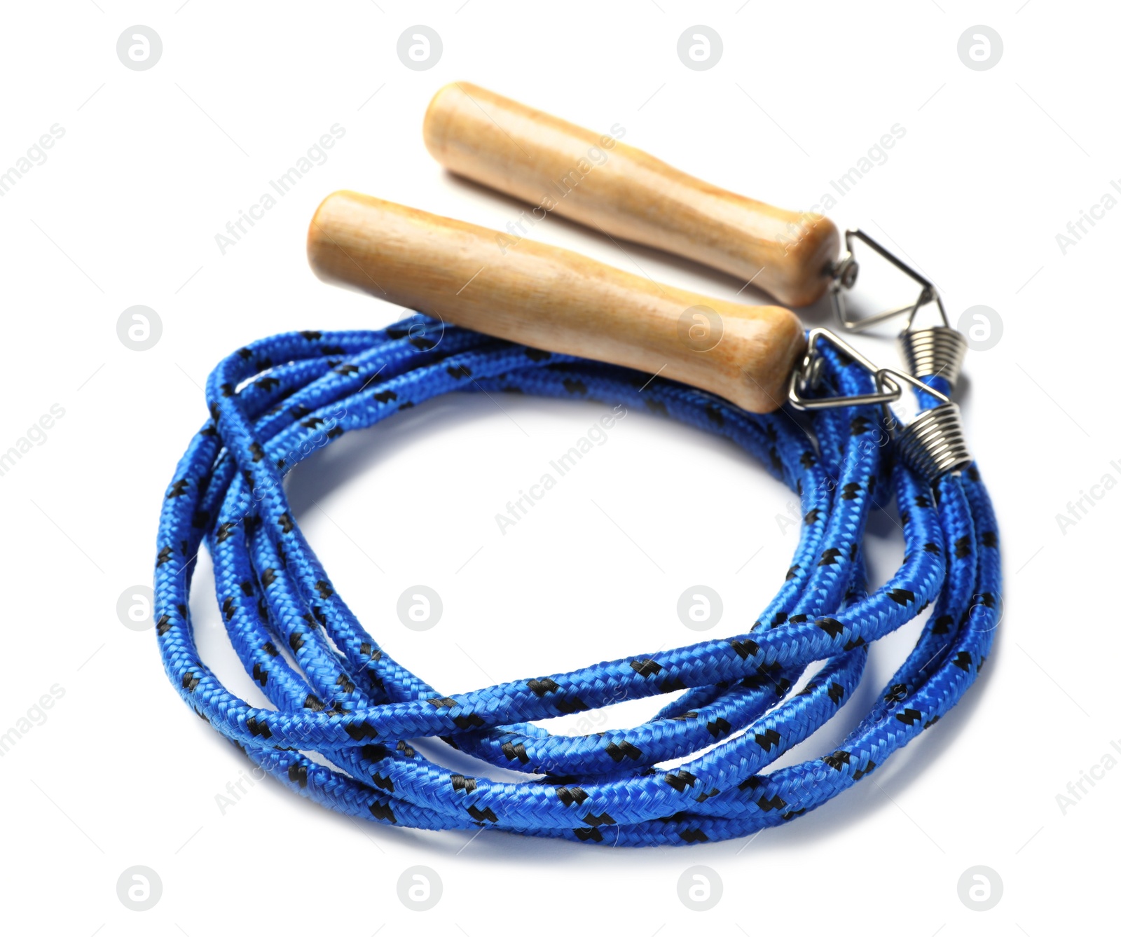 Photo of Jump rope on white background. Sports equipment