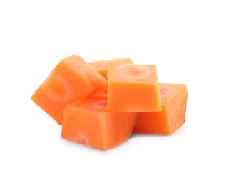 Photo of Pieces of fresh ripe carrot isolated on white
