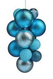 Photo of Beautiful light blue Christmas balls isolated on white