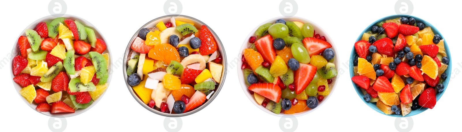 Image of Fruit salad, collection. Mixed fresh berries and fruits isolated on white, top view