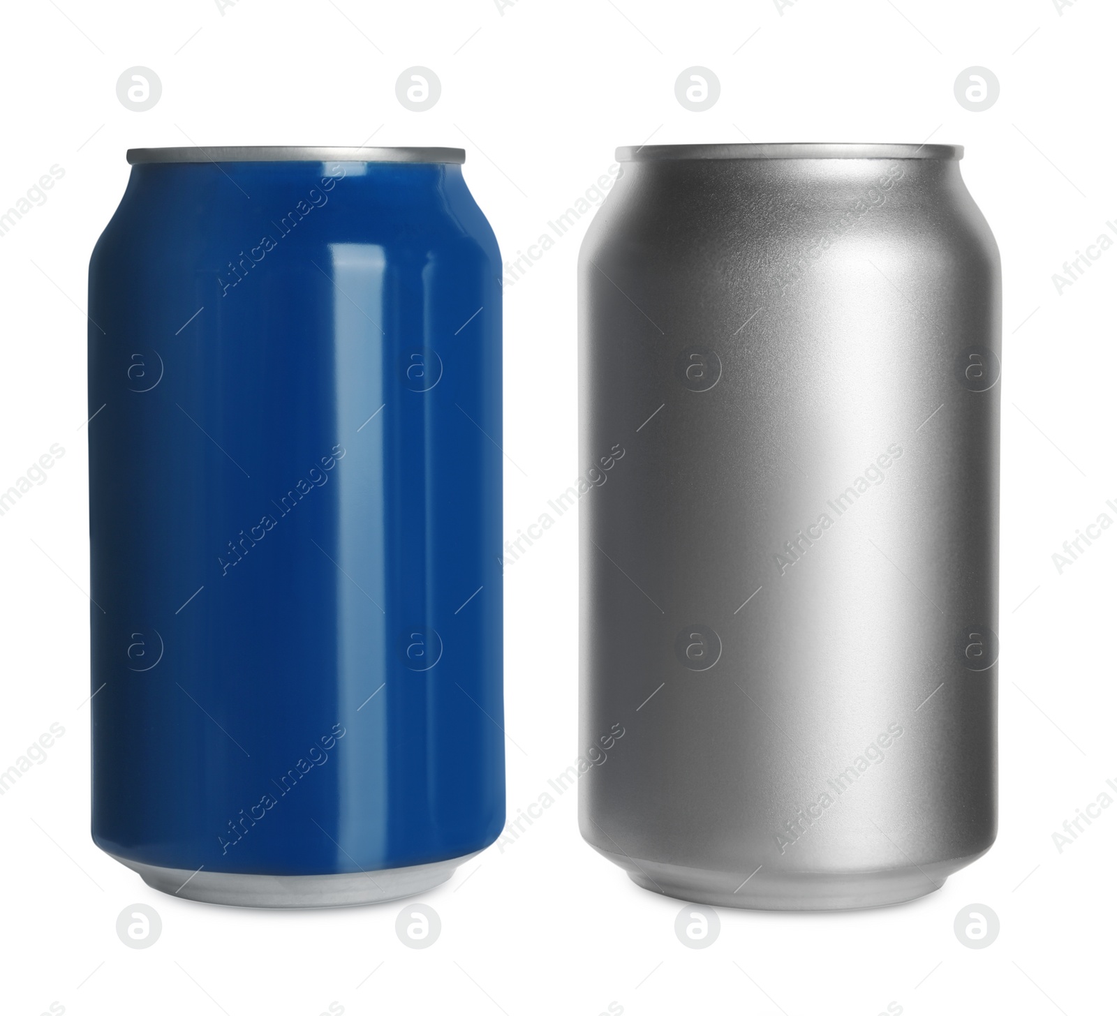 Photo of Aluminum cans on white background. Mockup for design