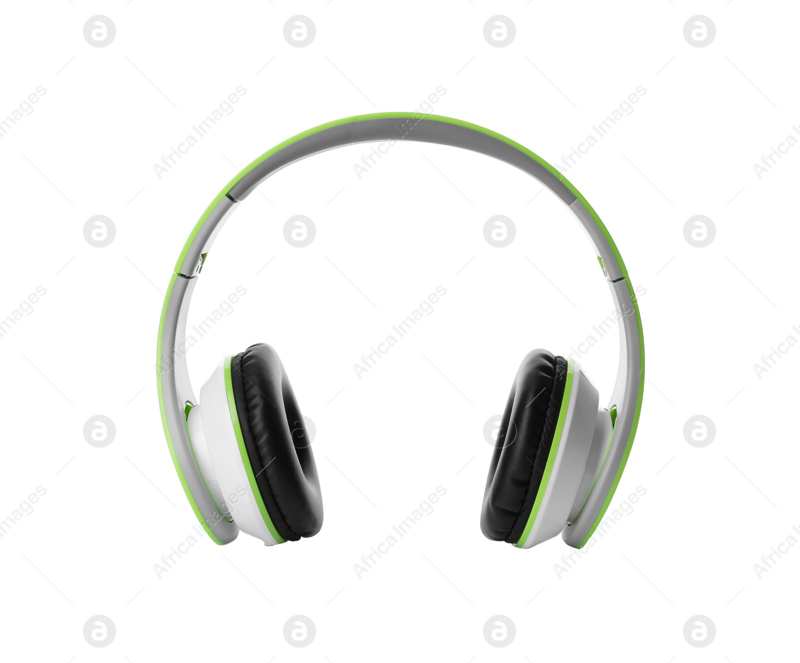 Photo of Stylish modern headphones with earmuffs on white background