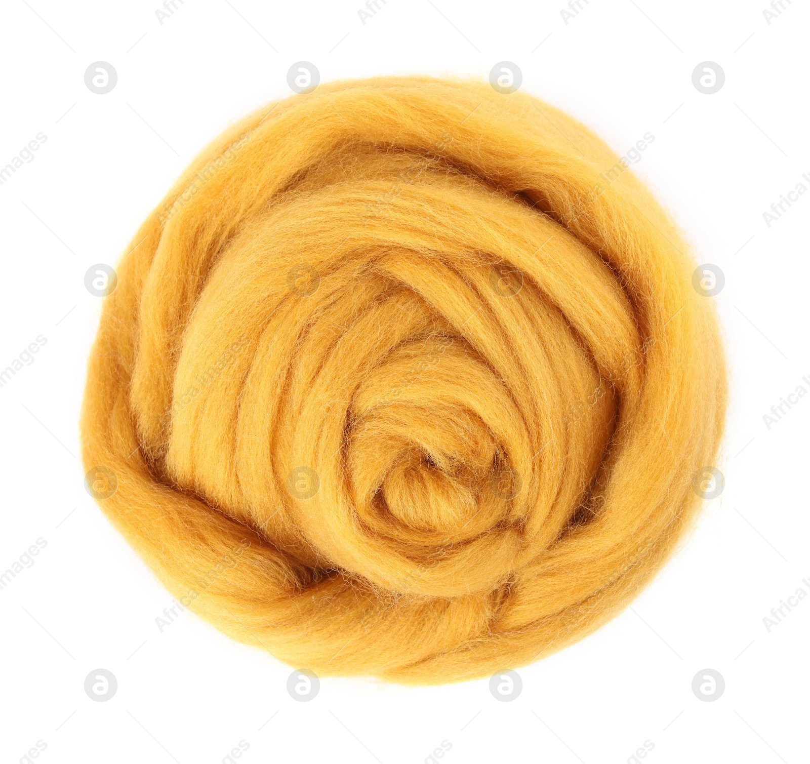 Photo of One orange felting wool isolated on white, top view
