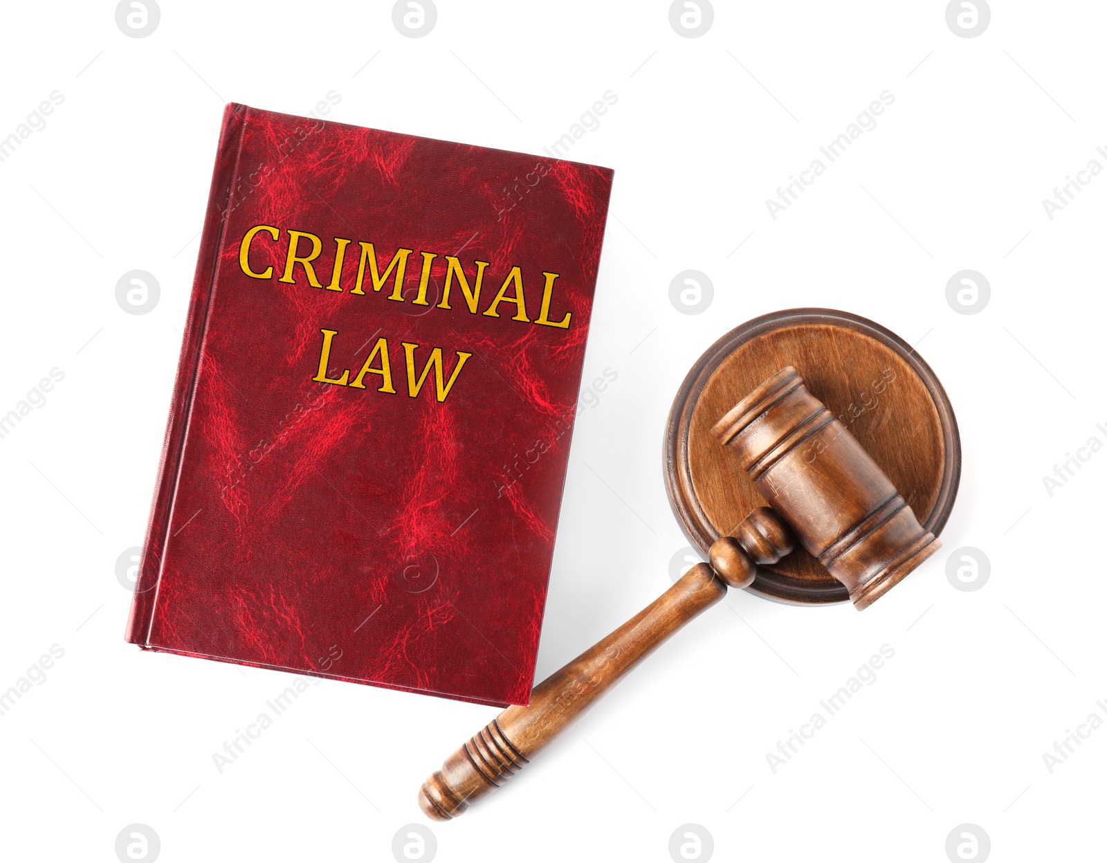 Image of Gavel and book on white background, top view. Criminal law concept 