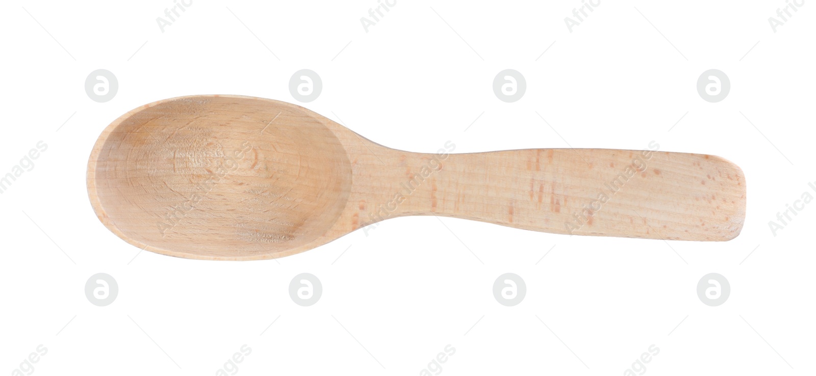 Photo of Wooden spoon isolated on white, top view