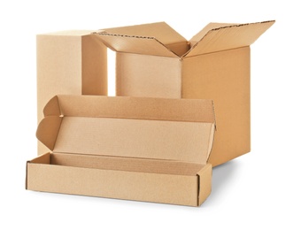 Photo of Cardboard boxes on white background