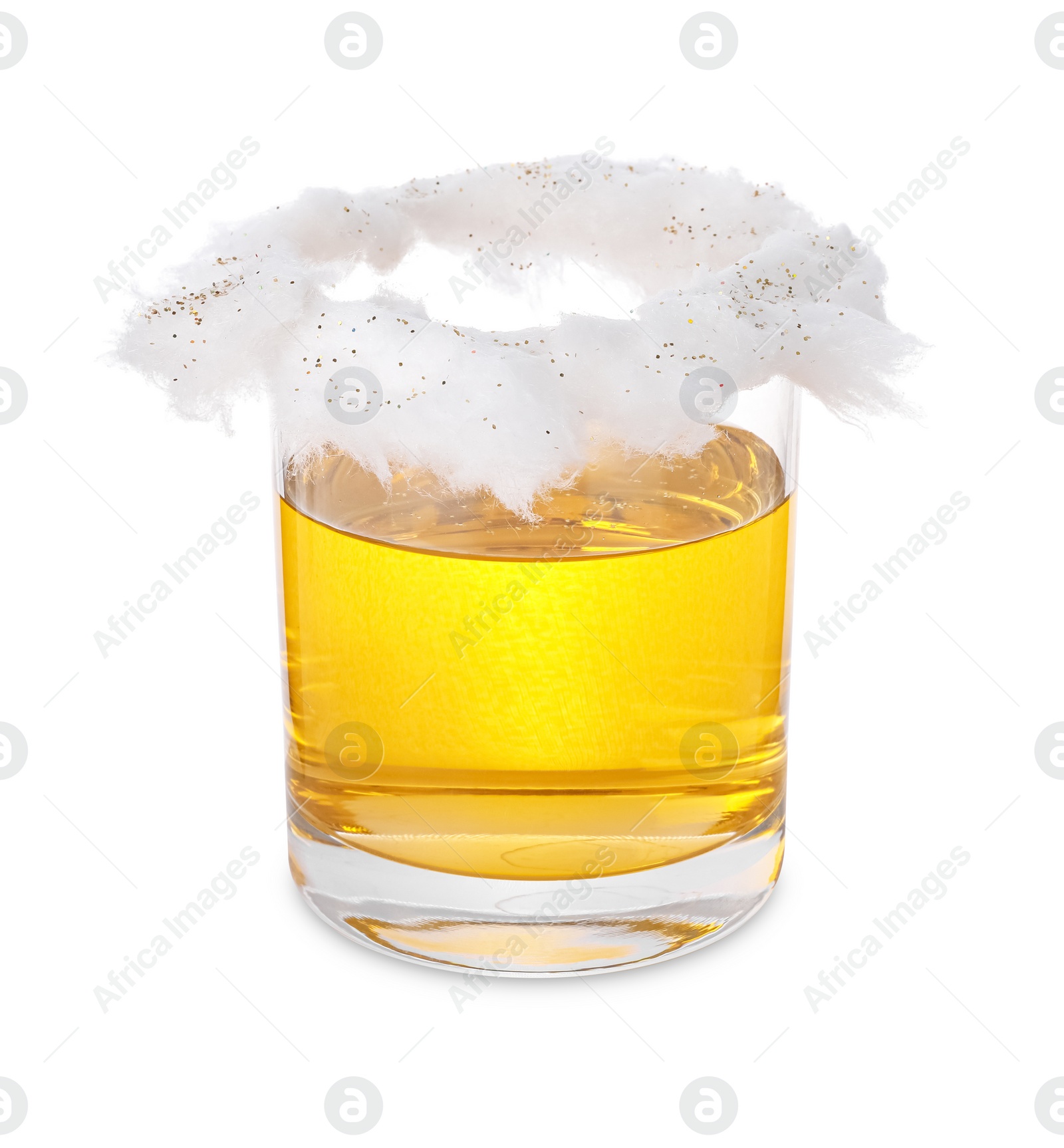 Photo of Cotton candy cocktail in glass isolated on white