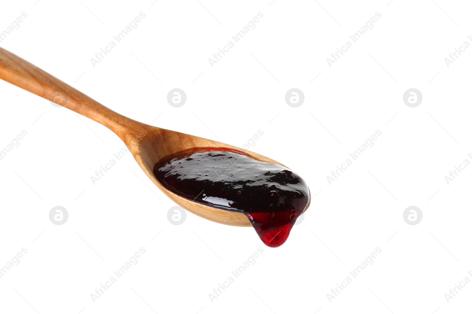 Photo of Spoon with tasty sweet jam isolated on white