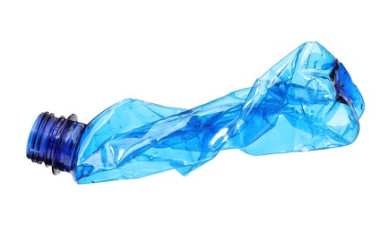 Photo of Crumpled disposable plastic bottle isolated on white