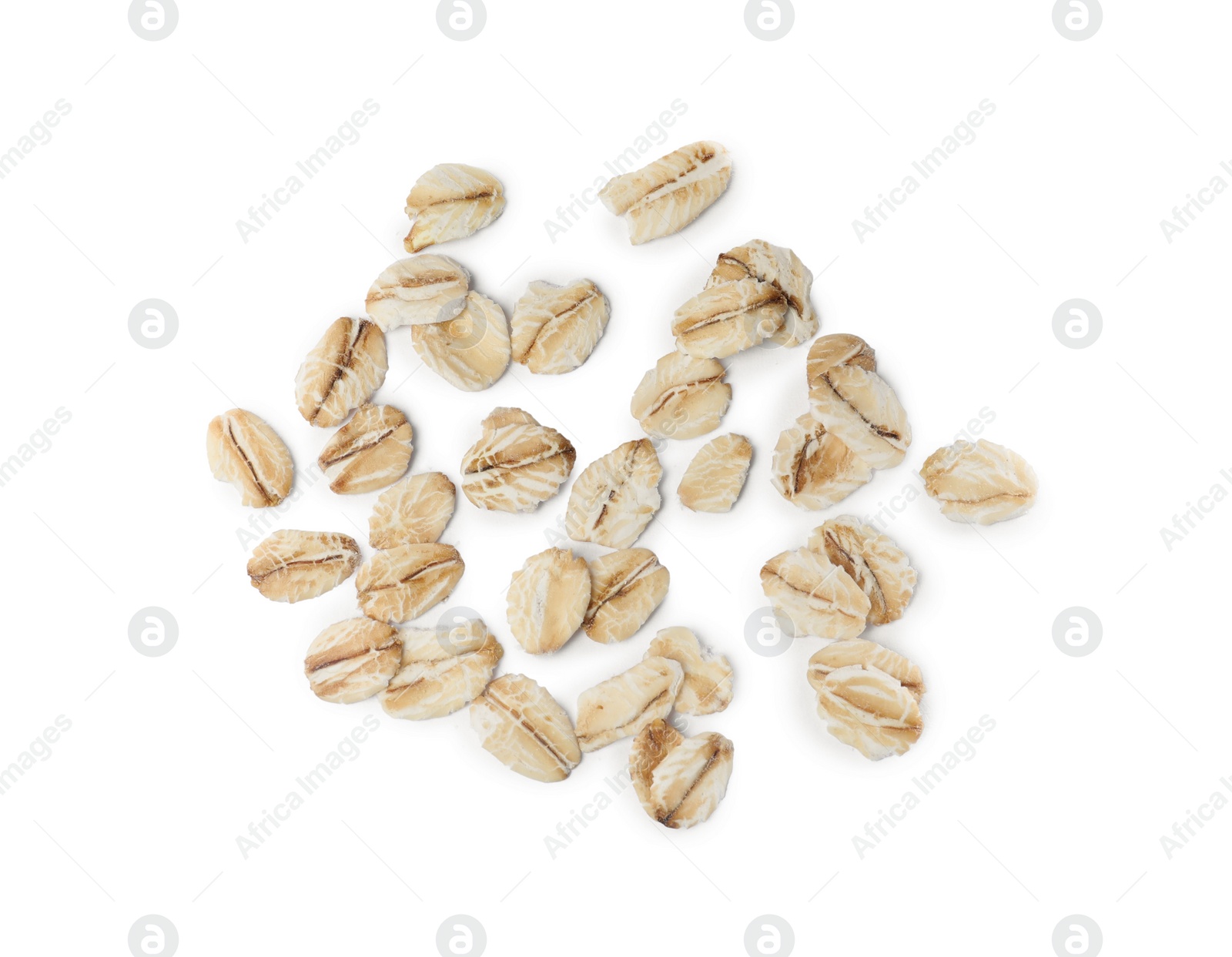 Photo of Raw oatmeal on white background, top view