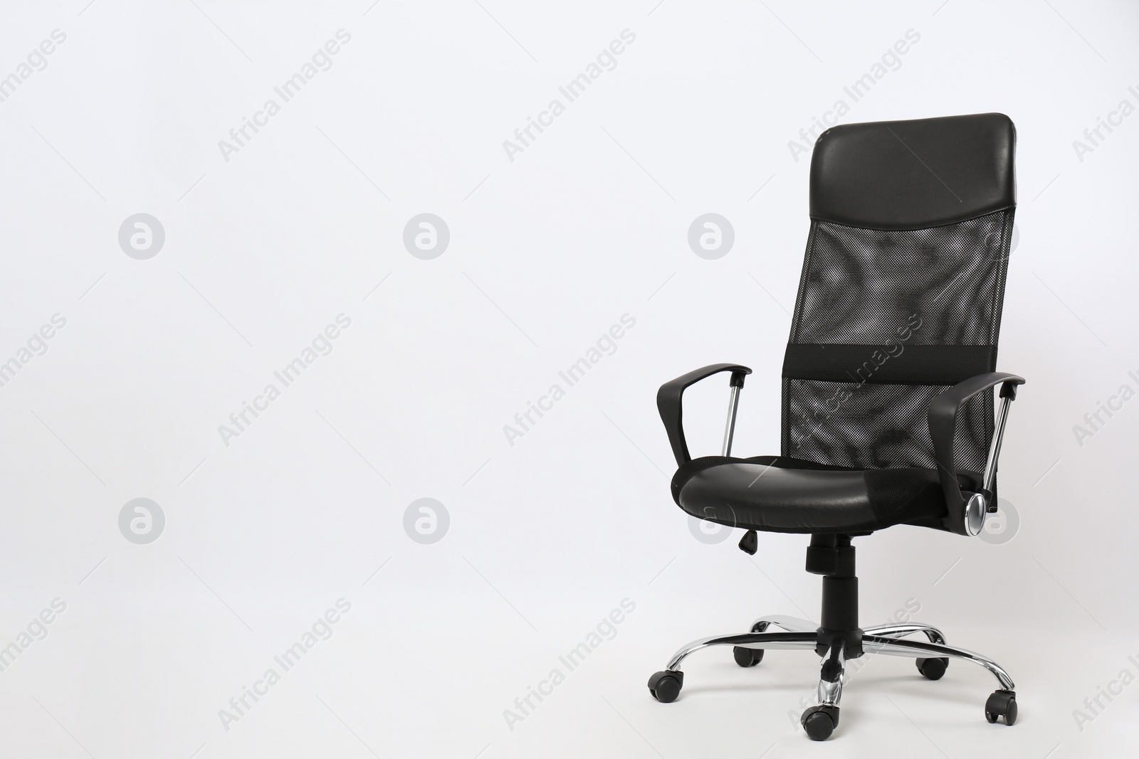 Photo of Comfortable office chair on white background, space for text