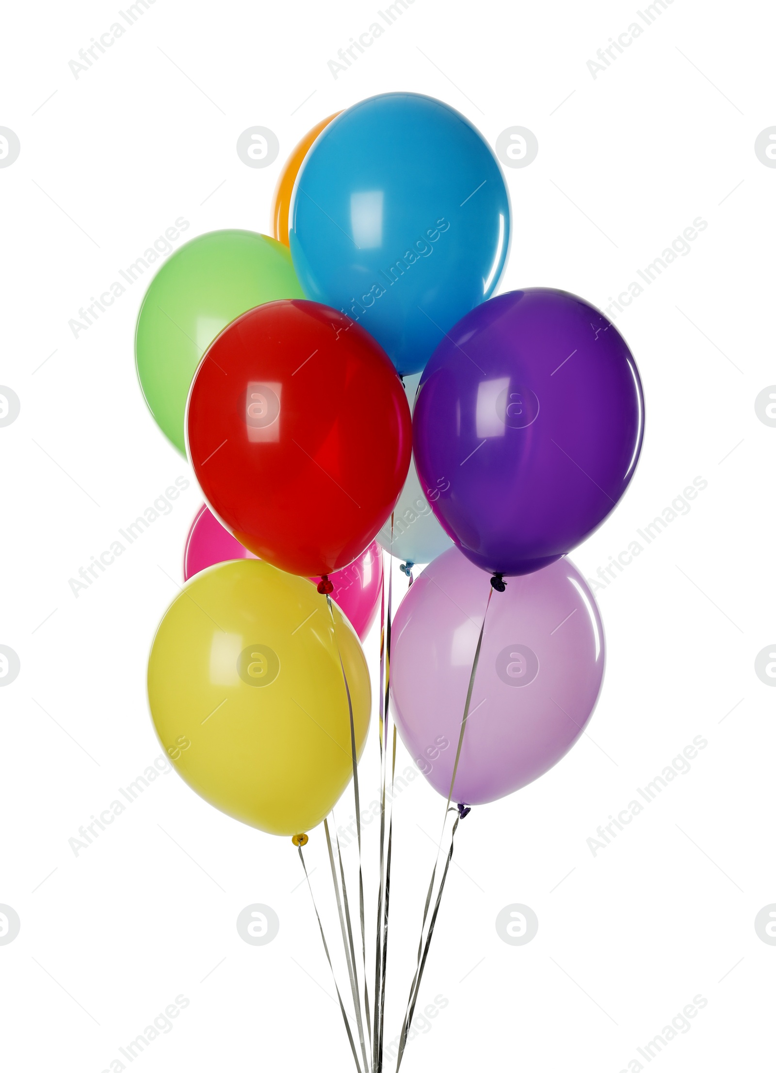 Photo of Bunch of colorful balloons on white background