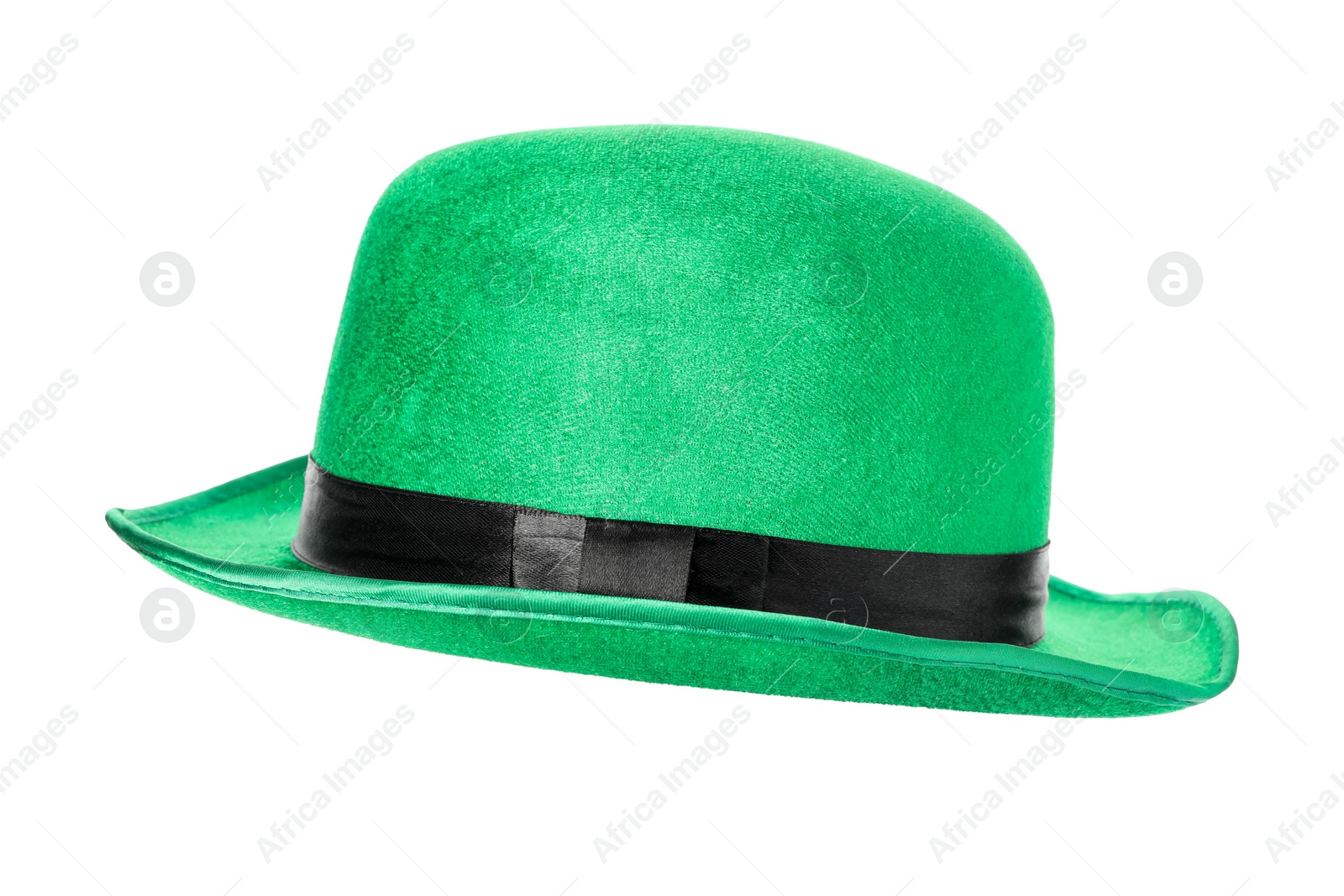 Photo of Green leprechaun hat isolated on white. Saint Patrick's Day accessory