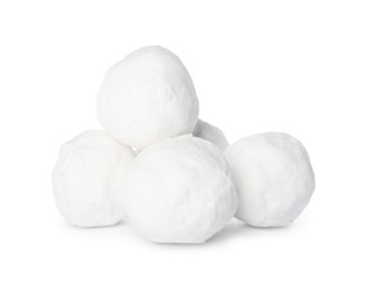 Photo of Round snowballs isolated on white. Winter activities