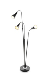 Photo of Stylish floor lamp on white background. Idea for interior design