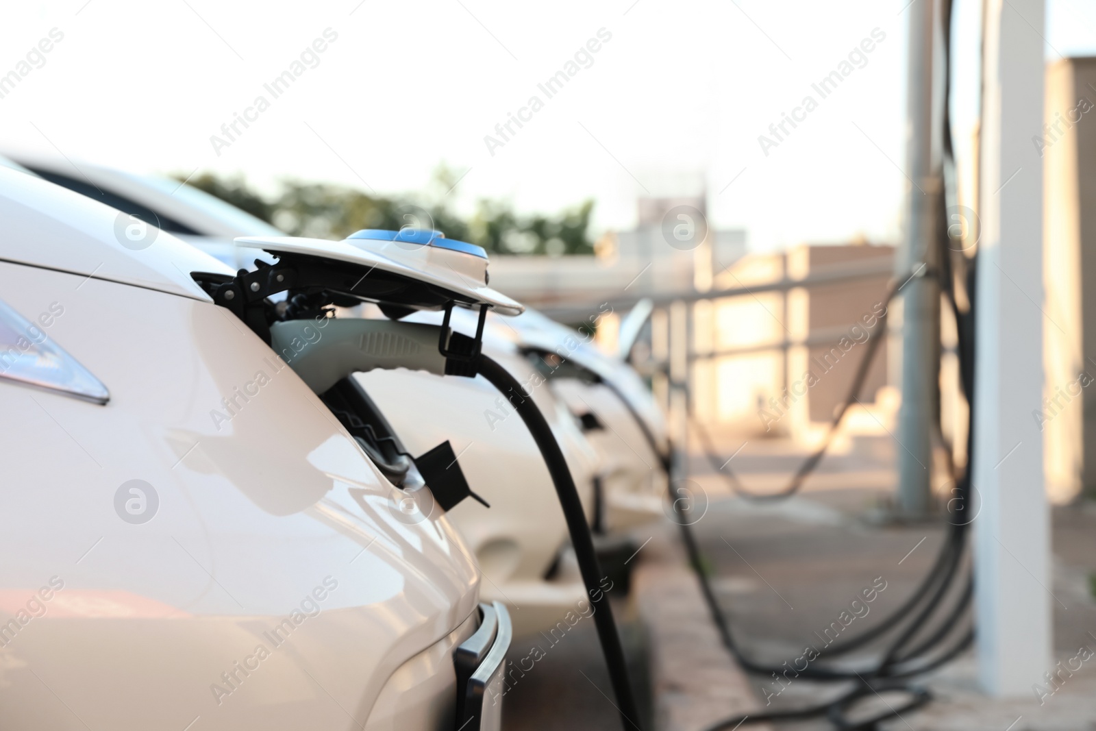 Photo of Charging modern electric cars from station outdoors