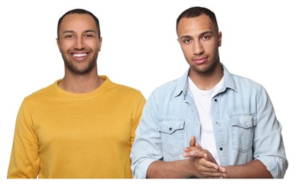 Image of Portrait of twin brothers on white background