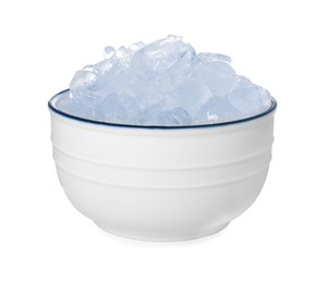 Crushed ice in bowl on white background