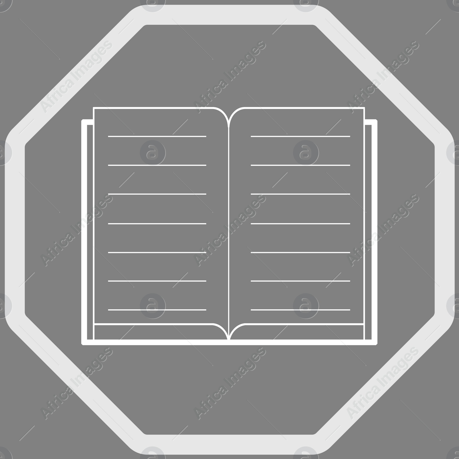 Image of Open book in frame, illustration on grey background