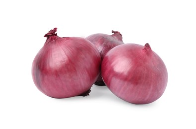 Photo of Many fresh red onions on white background
