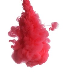 Photo of Splash of pink ink on light background. Space for text