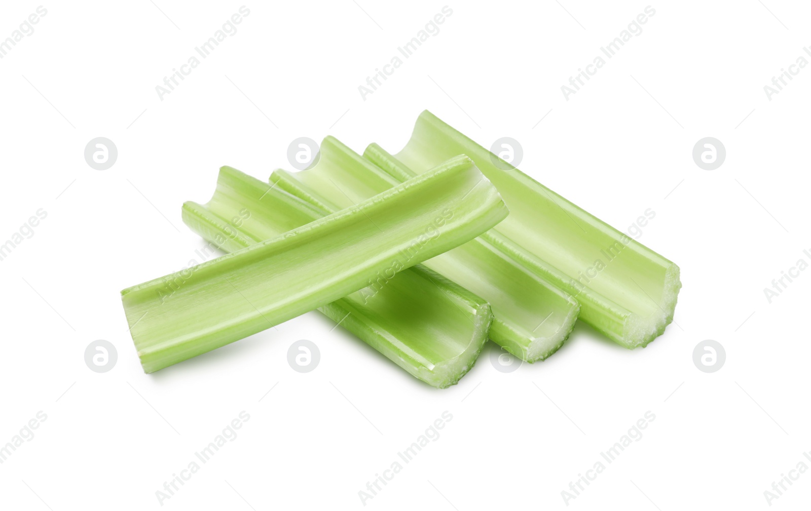 Photo of Fresh green cut celery isolated on white