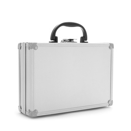 Photo of Stylish aluminum hard case isolated on white