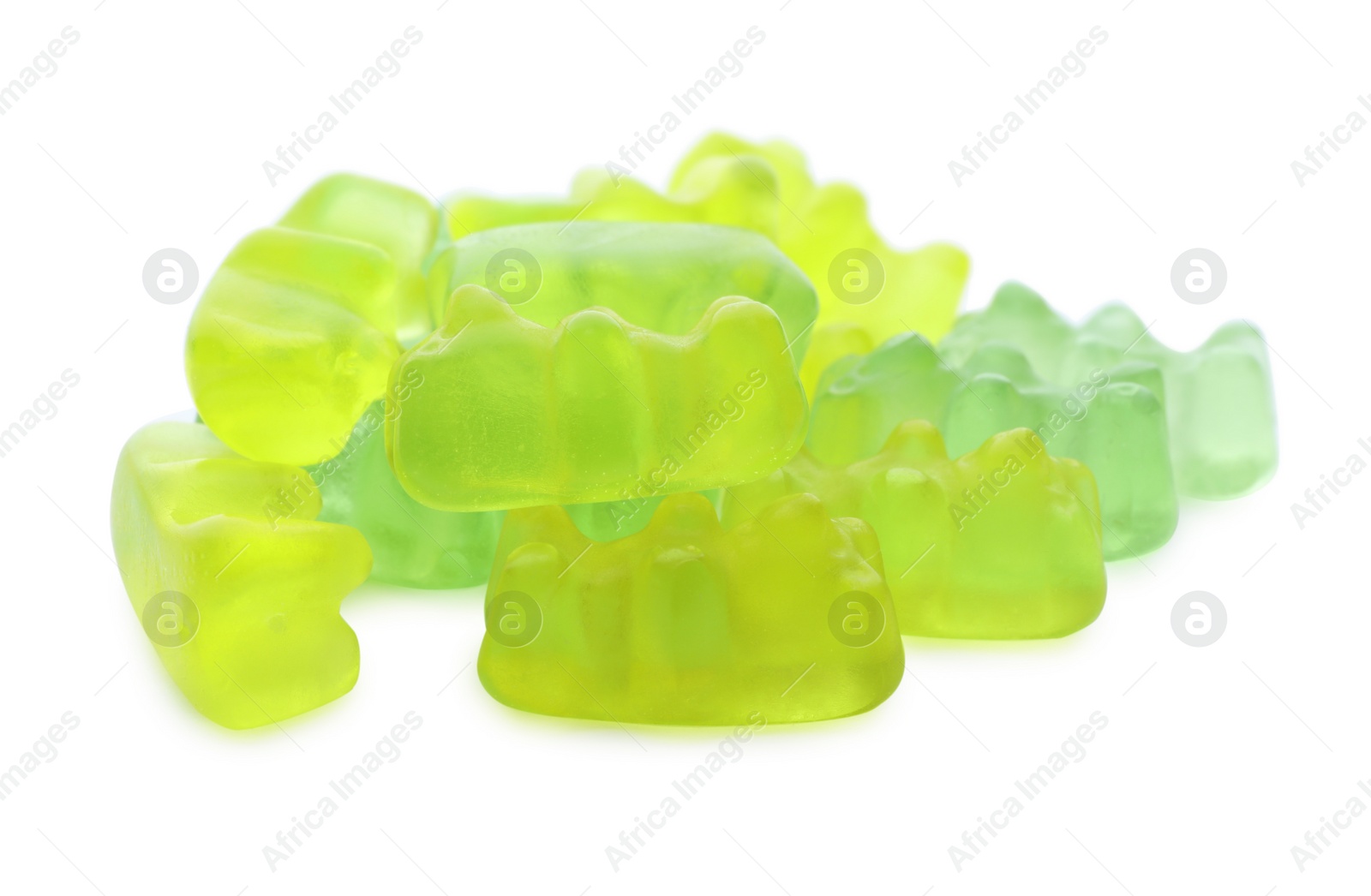 Photo of Pile of delicious jelly bears on white background