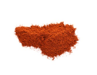 Heap of aromatic paprika powder isolated on white, top view