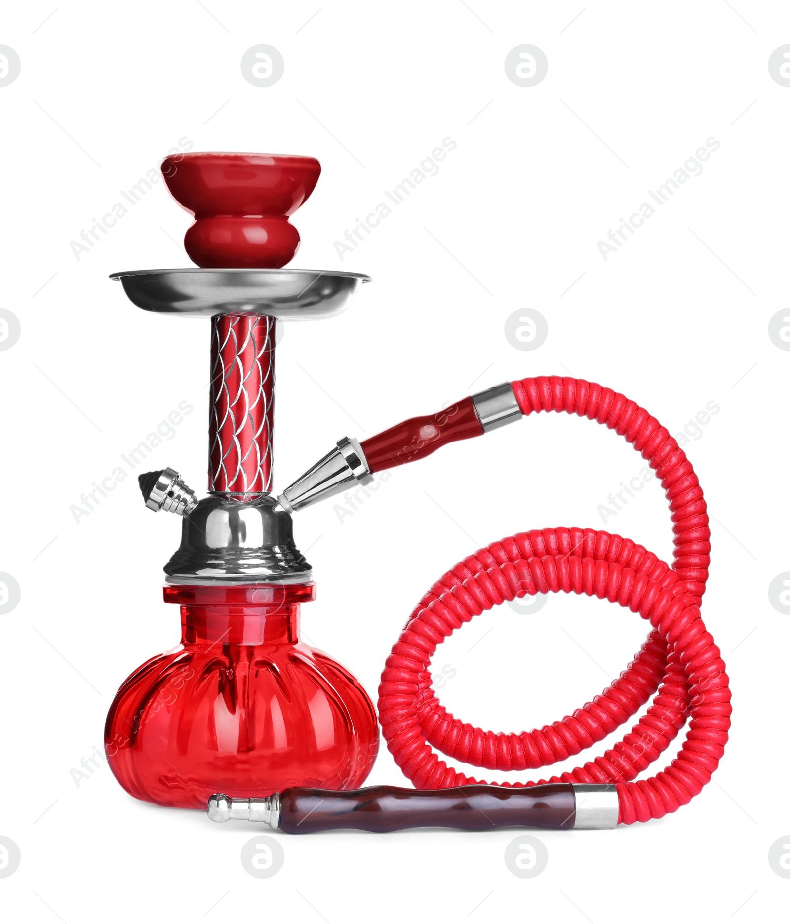 Photo of New modern red hookah isolated on white
