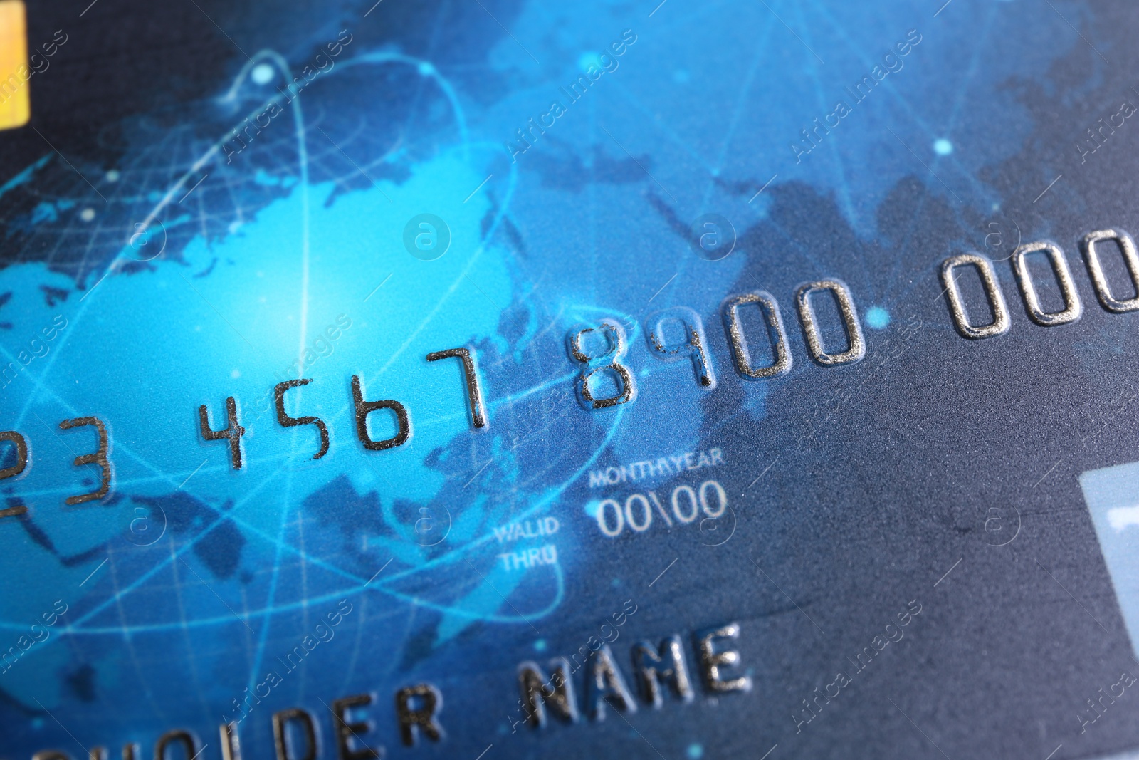 Photo of One plastic credit card as background, closeup