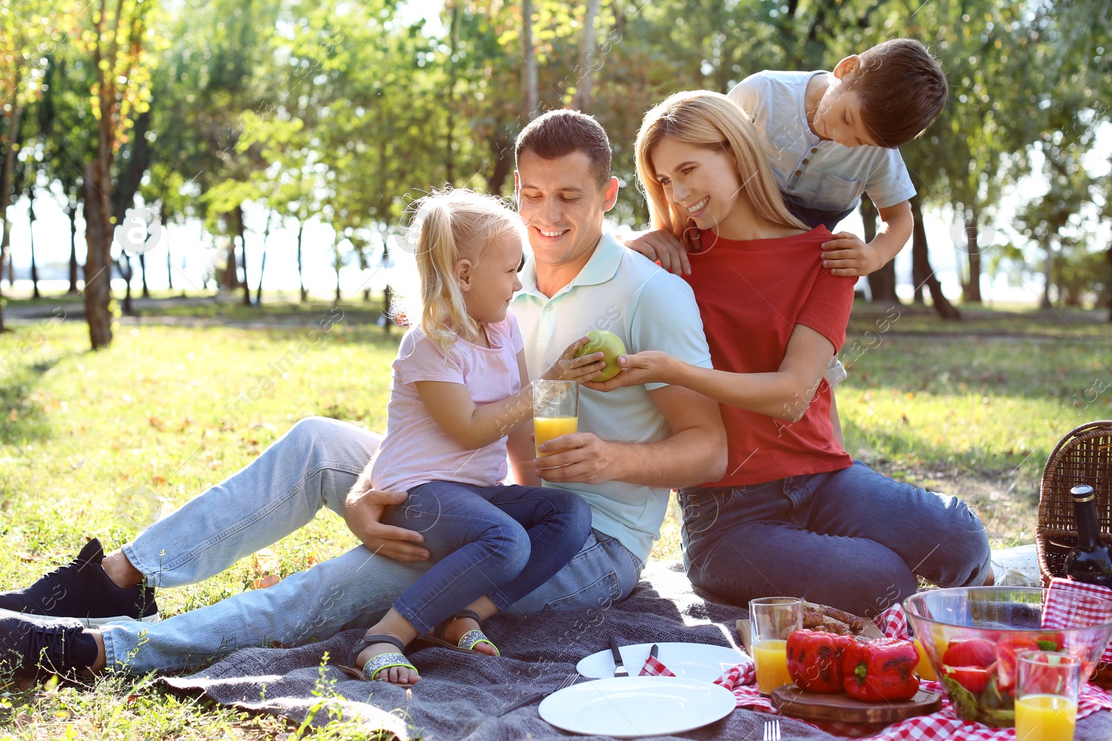 Photo of Happy family having picnic in park on sunny day