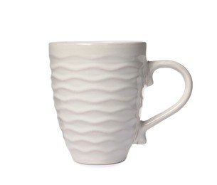 Photo of One beautiful ceramic cup isolated on white