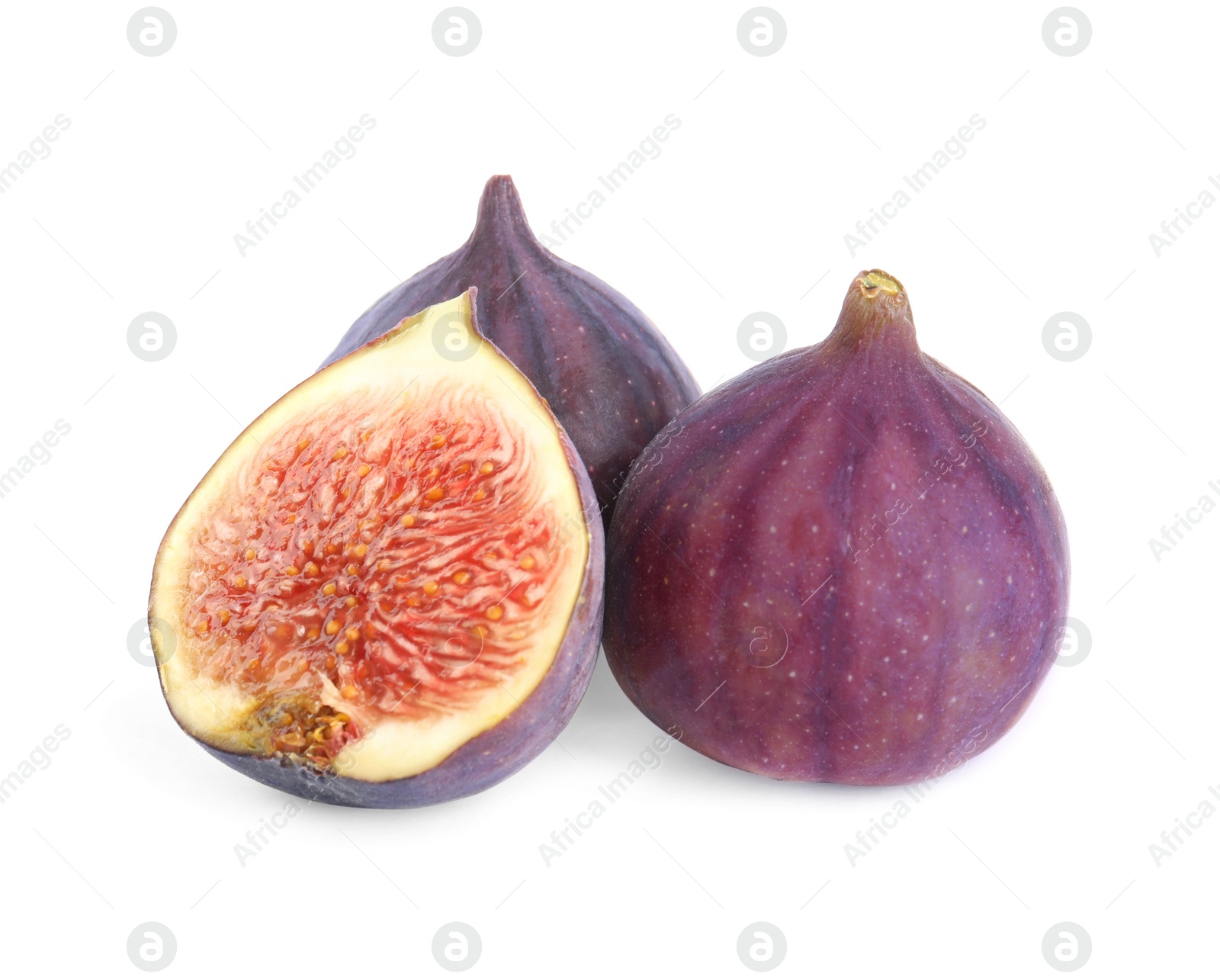 Photo of Tasty fresh fig fruits on white background