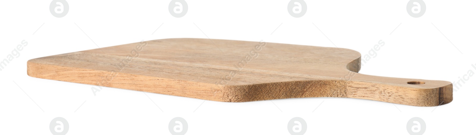 Photo of One wooden cutting board on white background