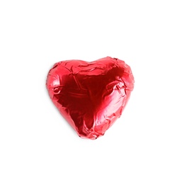 Heart shaped chocolate candy isolated on white, top view