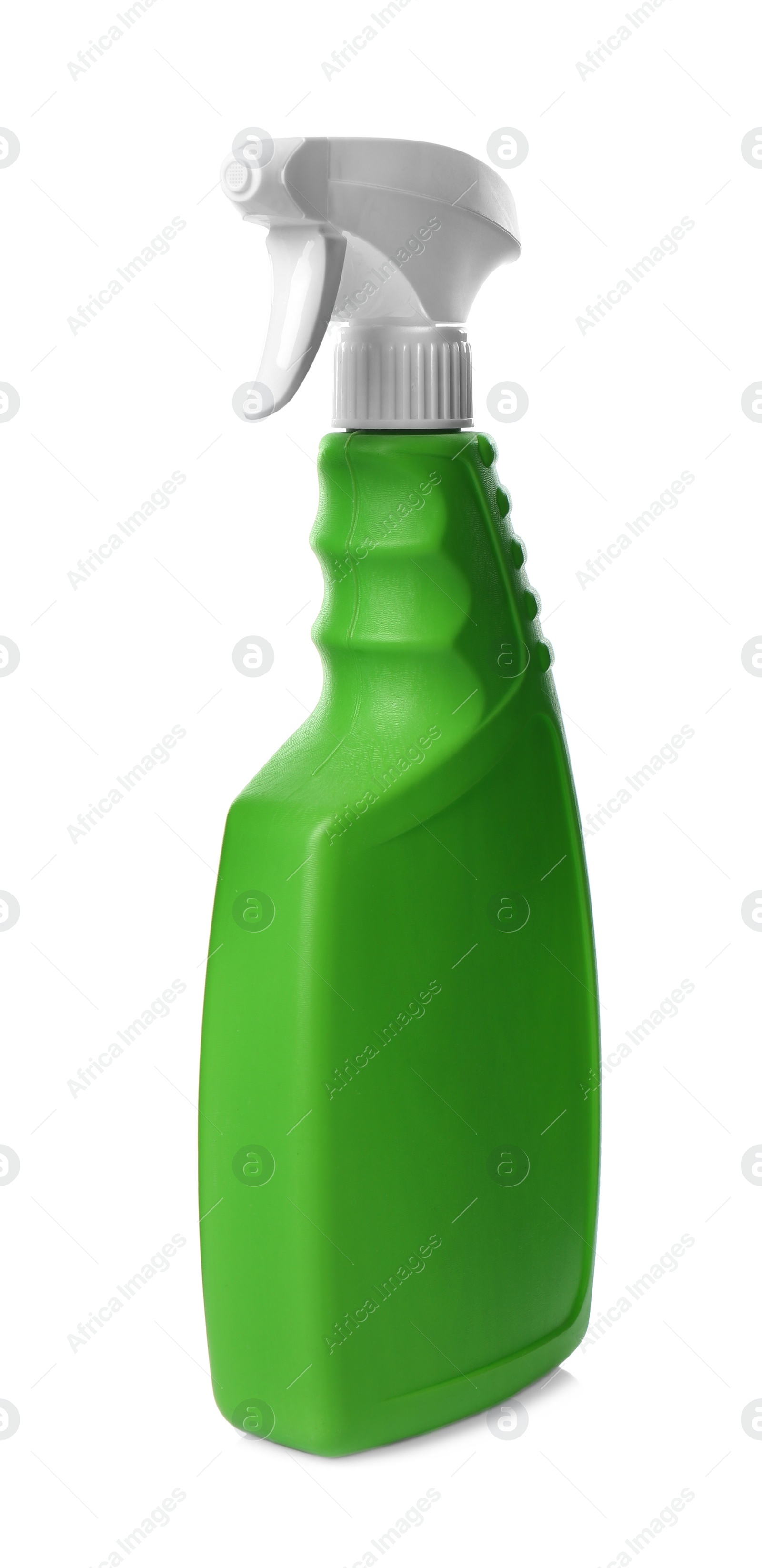 Photo of Green spray bottle of cleaning product isolated on white