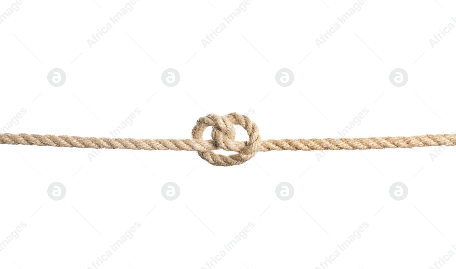 Photo of Rope with knot on white background. Simple design